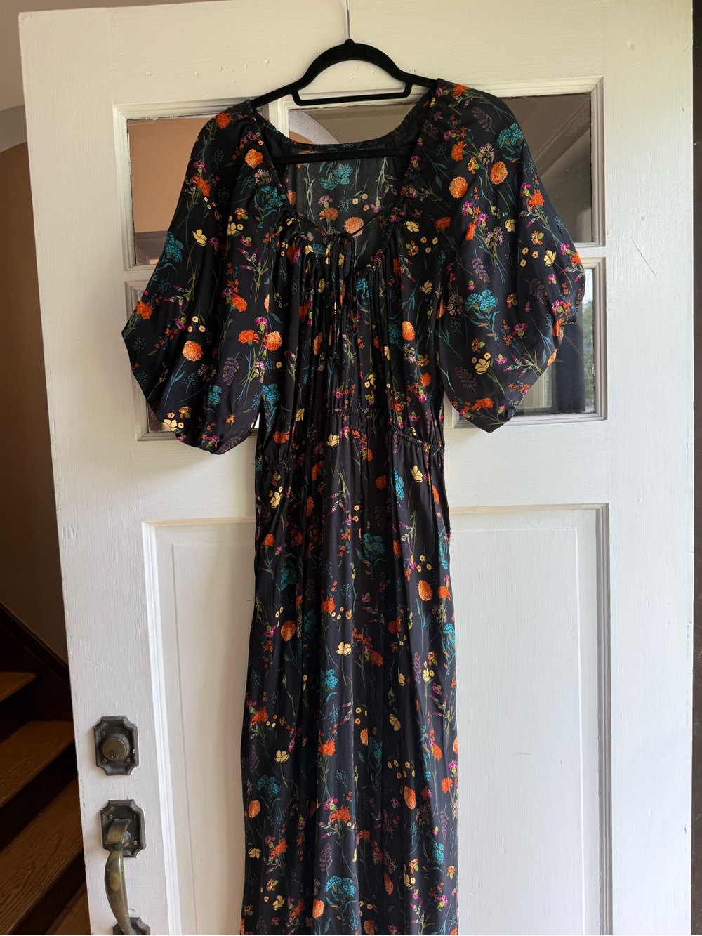 a new day Black Floral Puff-Sleeve Maxi Dress with Bright Blooms